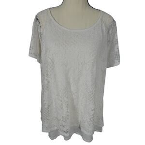 Cable & Gauge XL Ivory Blouse Lace Front Sheer lace Sleeves Stretchy Festival